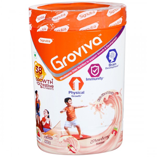 Groviva Child Nutrition for Physical Growth, Brain Development & Immunity | Flavour Strawberry Powder